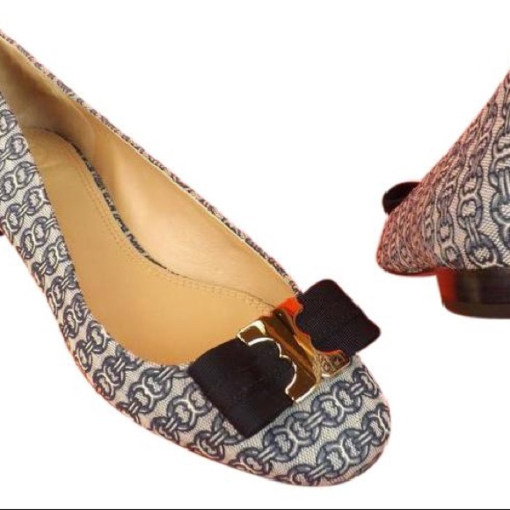 $SOLD$ Tory Burch Gemini Link Printed Bow Flat - Picture 1 of 8
